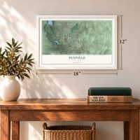 Penfield, New York map, 12 x 18 inch print in a white frame in an entryway