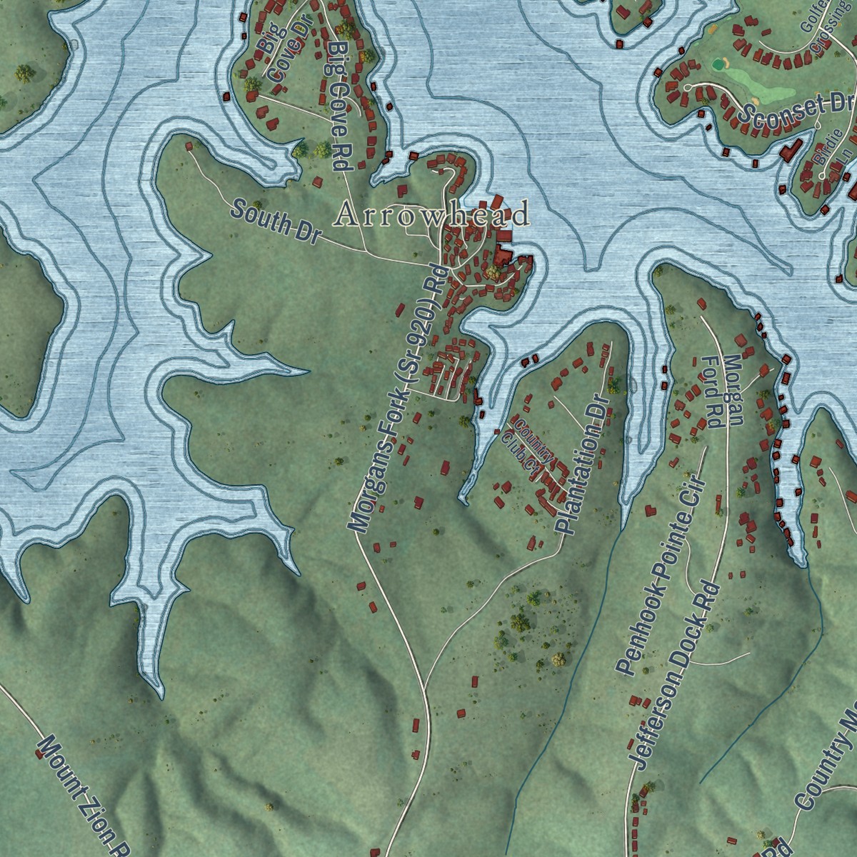 Second close-up of the map of Penhook, Virginia print showing more streets and buildings