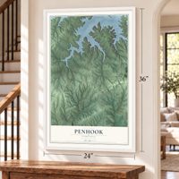 Penhook, Virginia map, 24 x 36 inch print in a white frame by a staircase