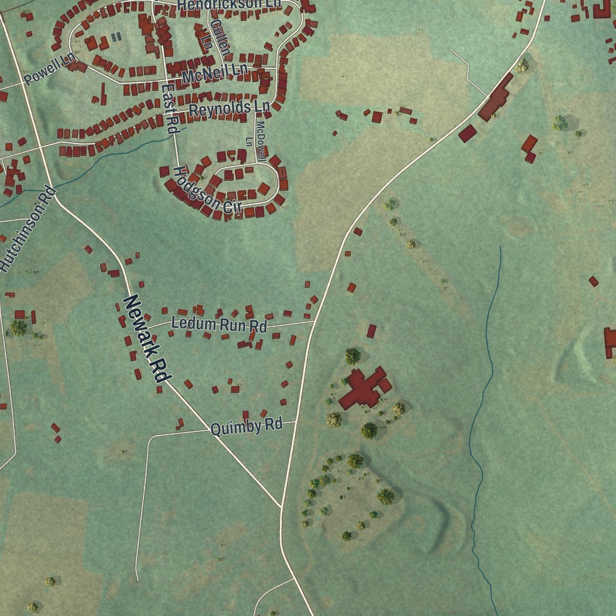 Second close-up of the map of Penn, Chester County, Pennsylvania print showing more streets and buildings