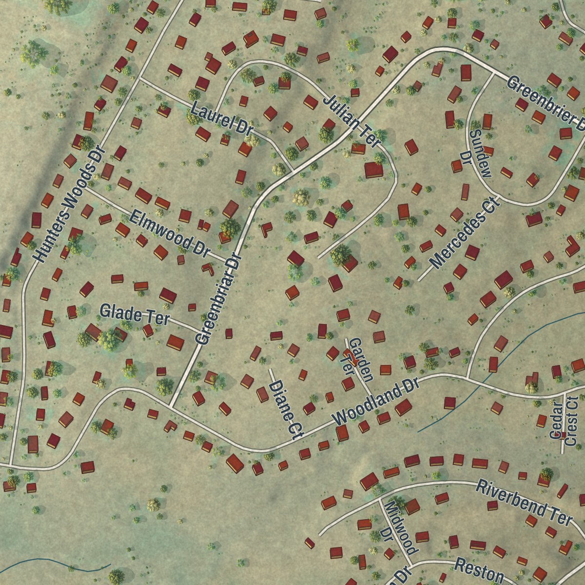 Second close-up of the map of Penn Estates, Pennsylvania print showing more streets and buildings