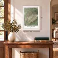 Penn Estates, Pennsylvania map, 12 x 18 inch print in a white frame in an entryway