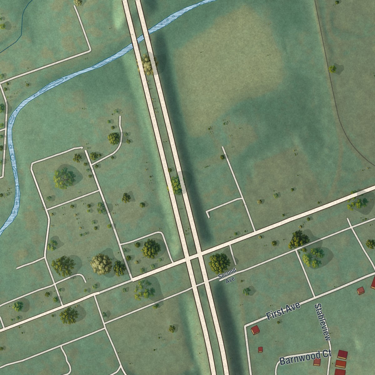 Second close-up of the map of Penn Farms, Pennsylvania print showing more streets and buildings