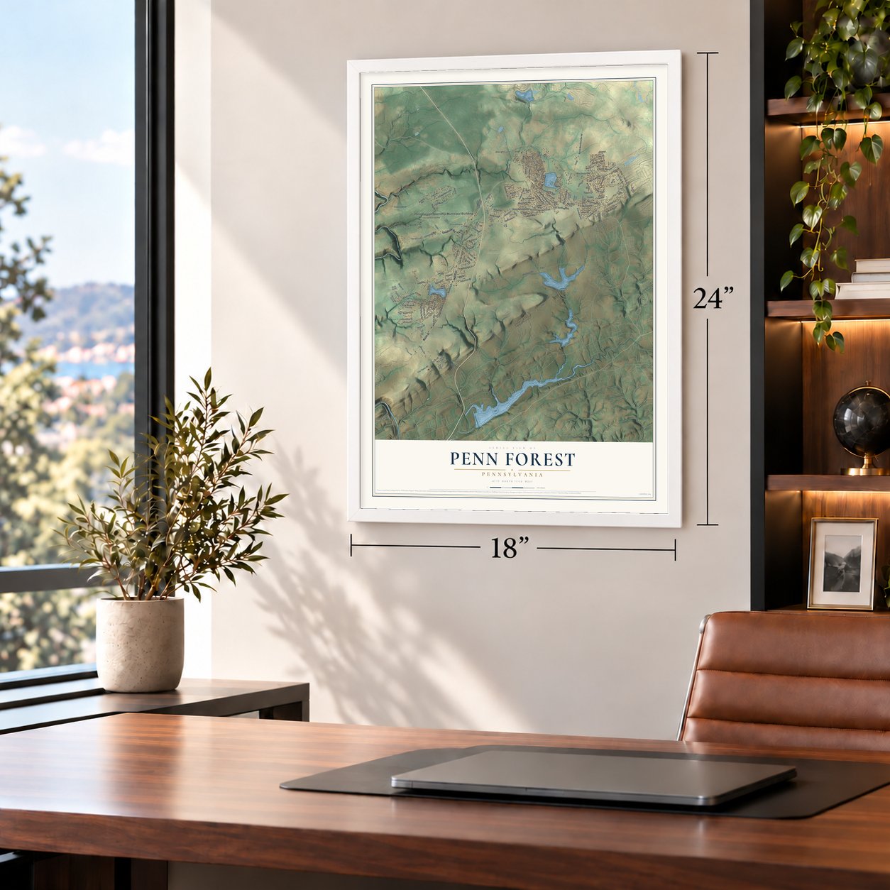 Penn Forest, Pennsylvania map, 18 x 24 inch print in a white frame in a home office