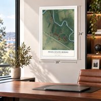 Penn State Berks, Pennsylvania map, 18 x 24 inch print in a white frame in a home office