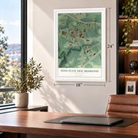 Penn State Erie (Behrend), Pennsylvania map, 18 x 24 inch print in a white frame in a home office
