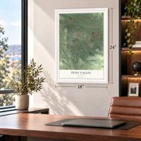 Penn Valley, California map, 18 x 24 inch print in a white frame in a home office