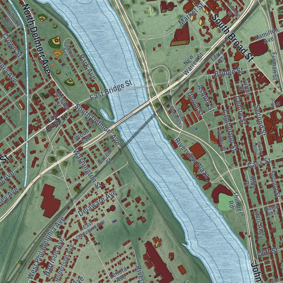 Second close-up of the map of Penn Valley, Pennsylvania print showing more streets and buildings