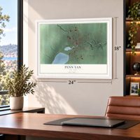 Penn Yan, New York map, 18 x 24 inch print in a white frame in a home office