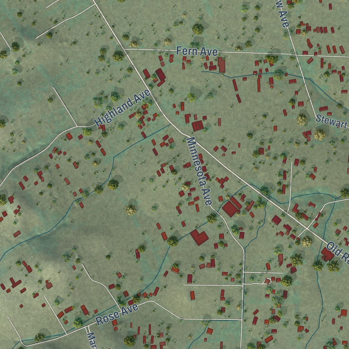 Second close-up of the map of Penngrove, California print showing more streets and buildings