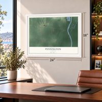 Pennington, Alabama map, 18 x 24 inch print in a white frame in a home office
