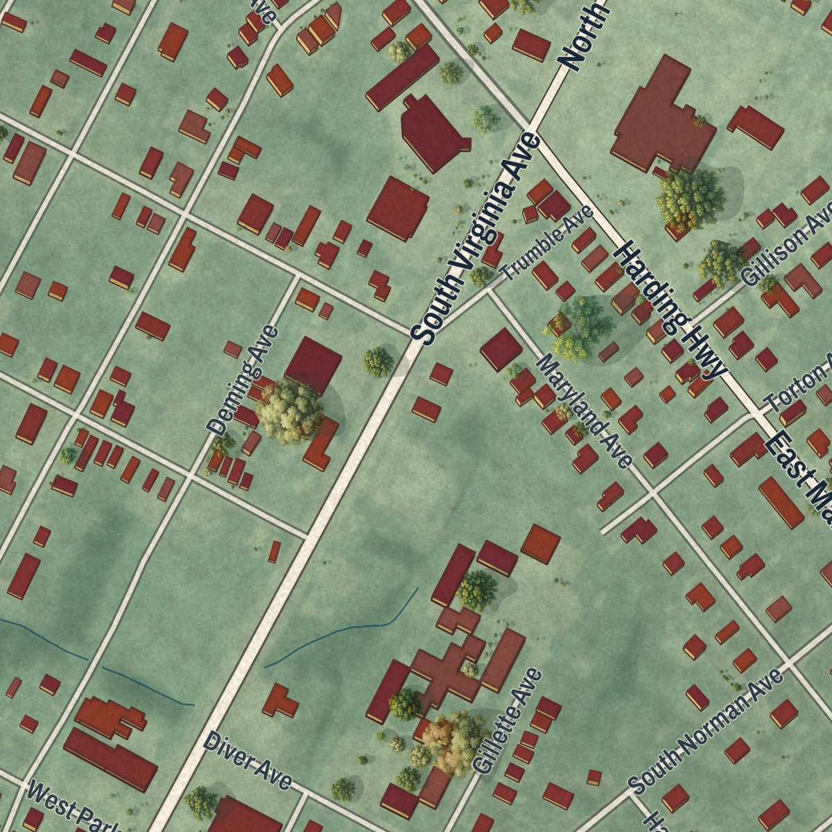 Second close-up of the map of Penns Grove, New Jersey print showing more streets and buildings