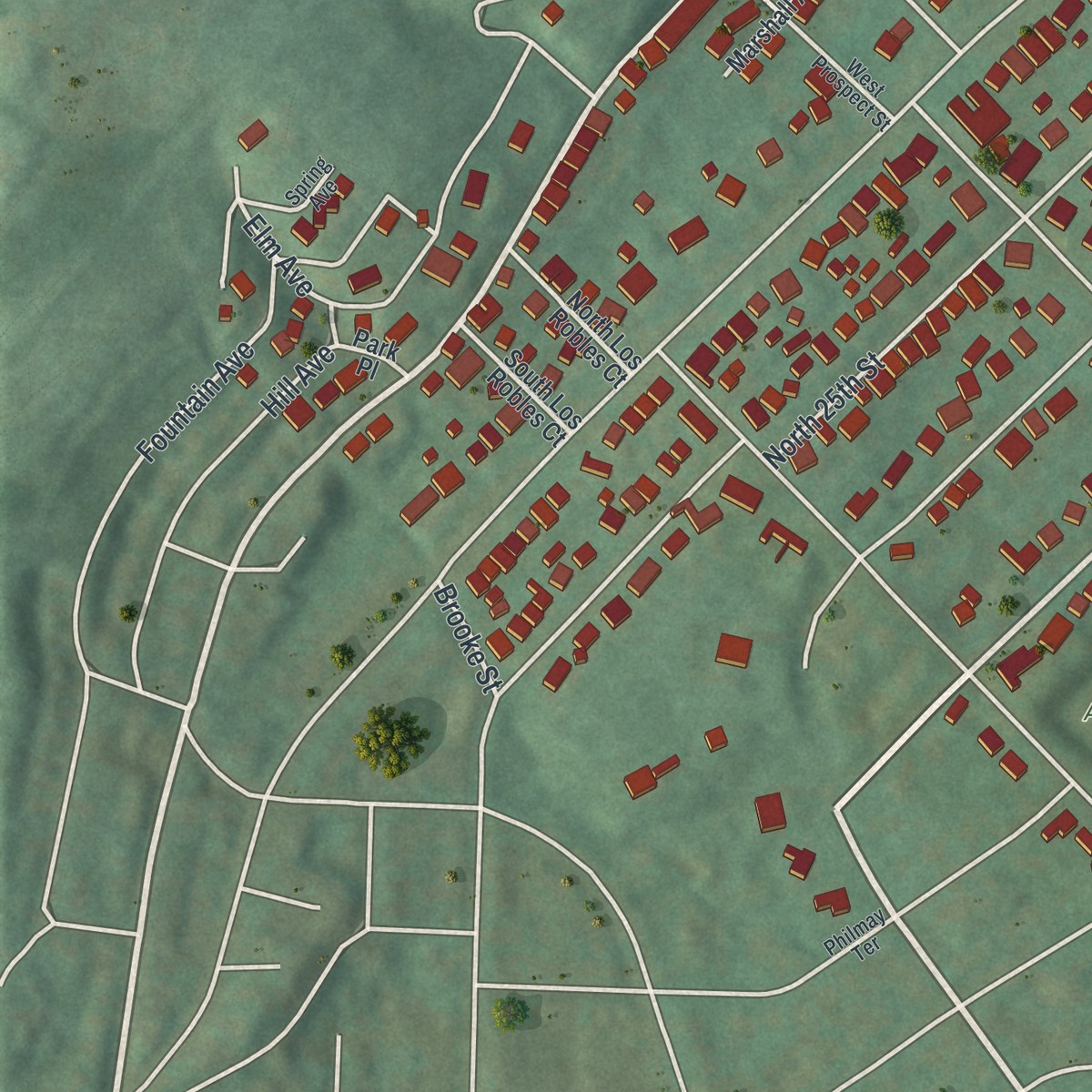 Second close-up of the map of Pennside, Pennsylvania print showing more streets and buildings