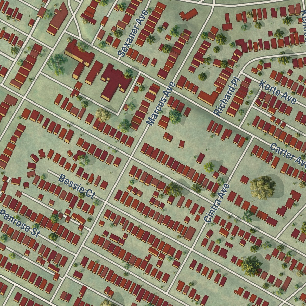 Second close-up of the map of Penrose, Missouri print showing more streets and buildings