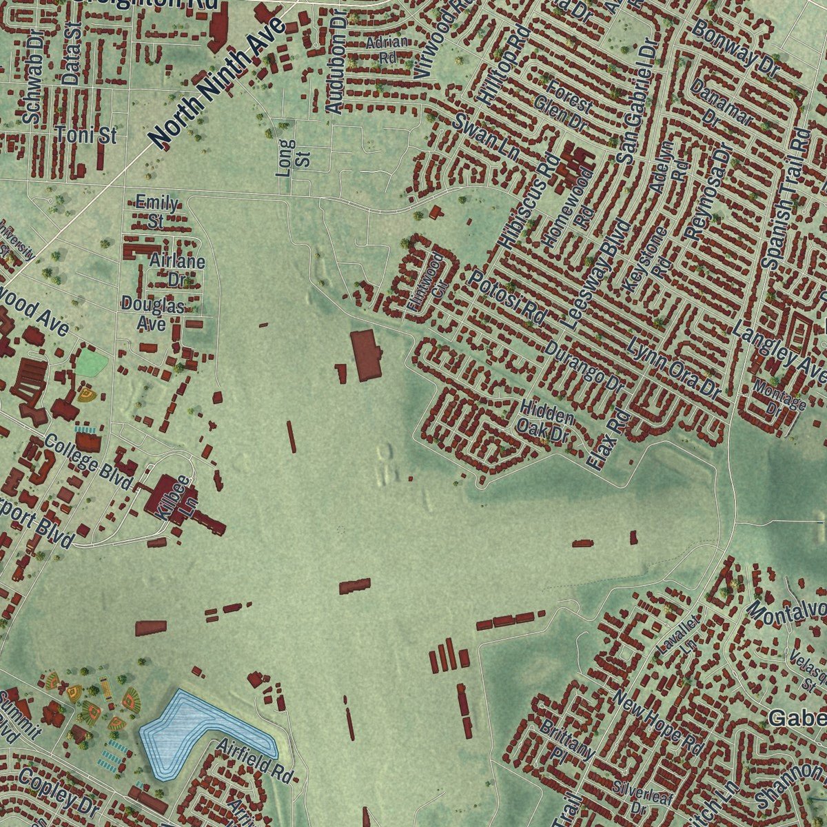 Second close-up of the map of Pensacola, Florida print showing more streets and buildings