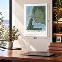 Pentwater, Michigan map, 18 x 24 inch print in a white frame in a home office