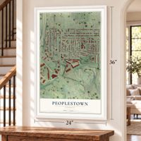 Peoplestown, Georgia map, 24 x 36 inch print in a white frame by a staircase
