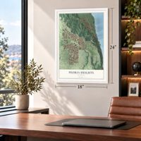 Peoria Heights, Illinois map, 18 x 24 inch print in a white frame in a home office