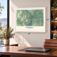 Pepperell, Massachusetts map, 18 x 24 inch print in a white frame in a home office