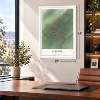 Perkasie, Pennsylvania map, 18 x 24 inch print in a white frame in a home office