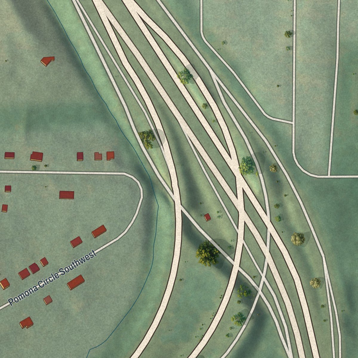 Second close-up of the map of Perkerson, Georgia print showing more streets and buildings
