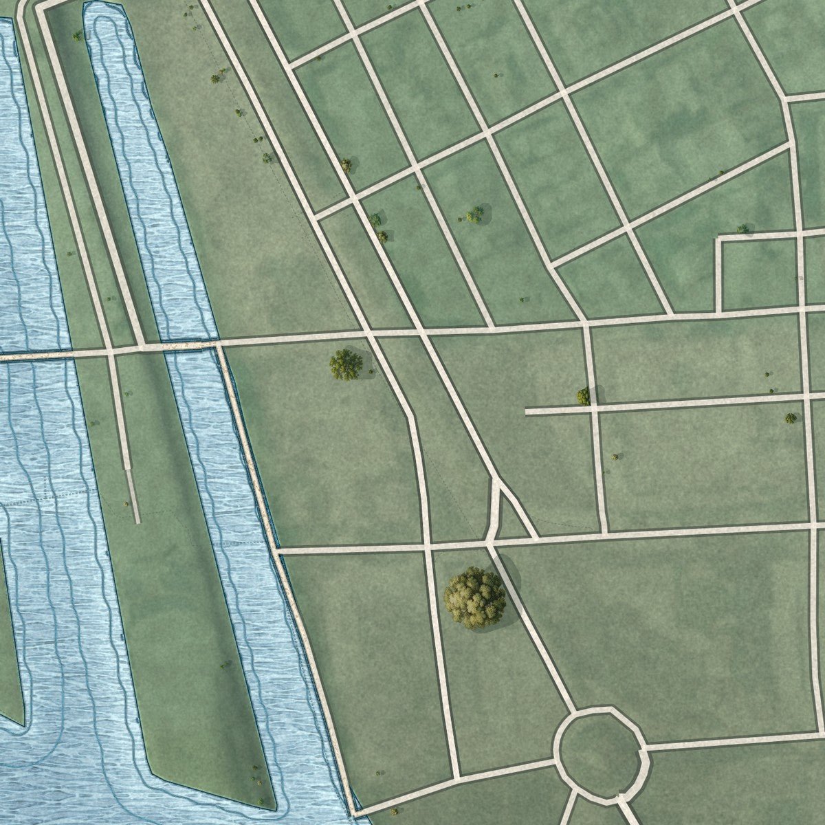 Second close-up of the map of Perkins, Maryland print showing more streets and buildings