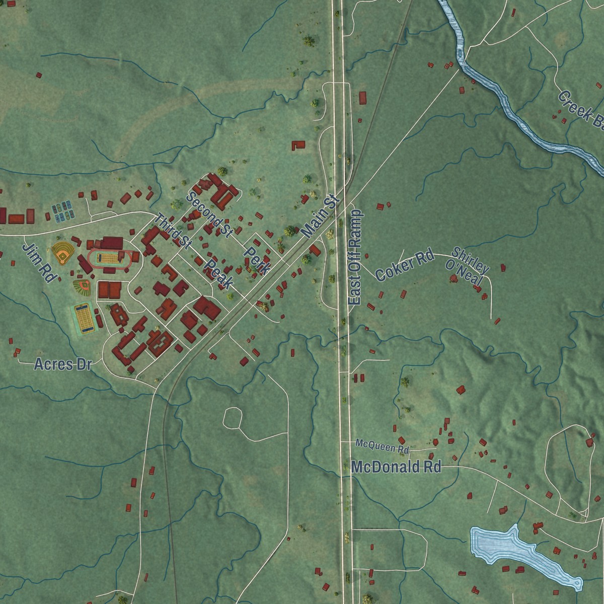 Second close-up of the map of Perkinston, Mississippi print showing more streets and buildings