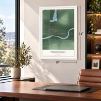 Perkinsville, Indiana map, 18 x 24 inch print in a white frame in a home office