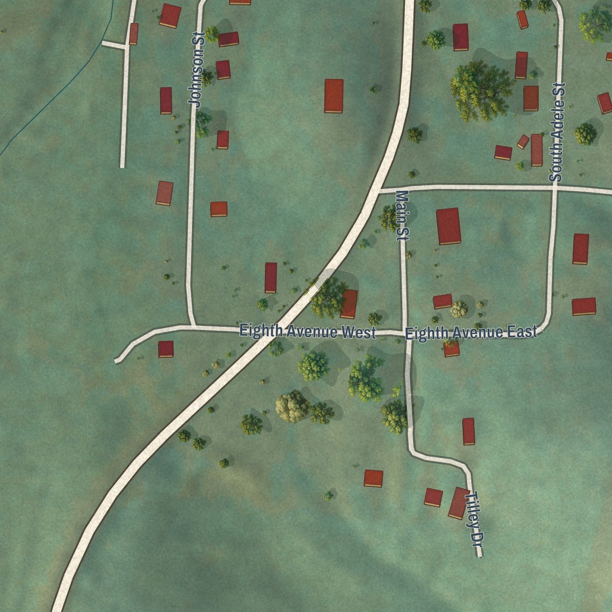 Second close-up of the map of Perry, Arkansas print showing more streets and buildings