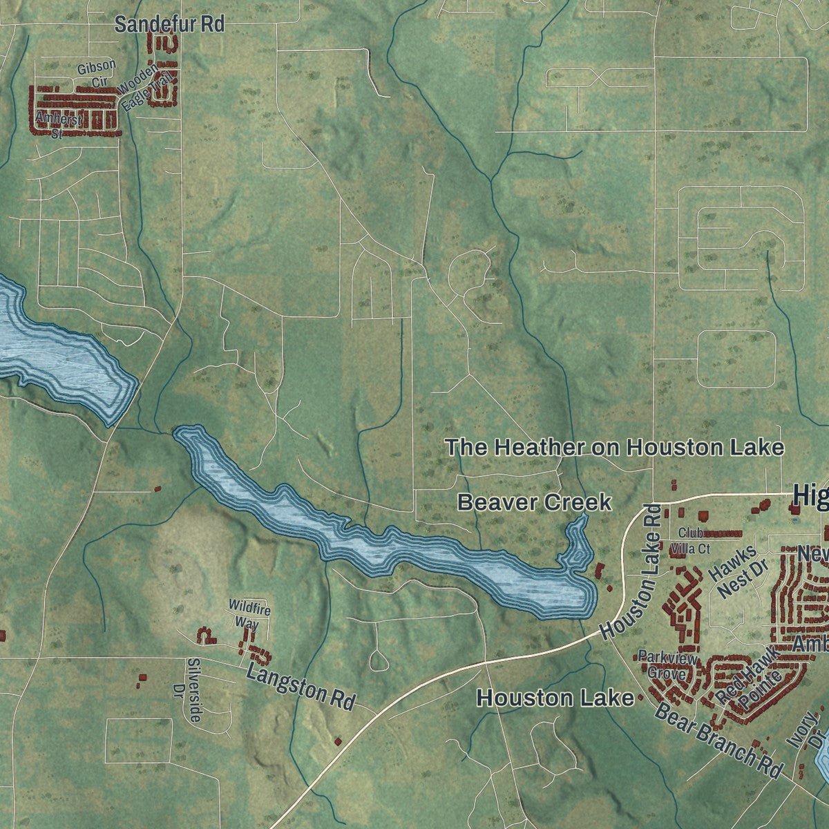 Second close-up of the map of Perry, Georgia print showing more streets and buildings