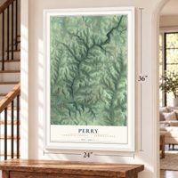 Perry, Lawrence County, Pennsylvania map, 24 x 36 inch print in a white frame by a staircase