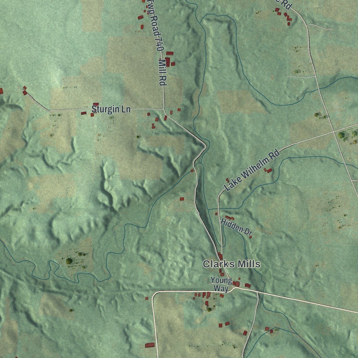 Second close-up of the map of Perry, Mercer County, Pennsylvania print showing more streets and buildings