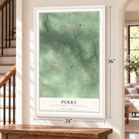 Perry, Mercer County, Pennsylvania map, 24 x 36 inch print in a white frame by a staircase