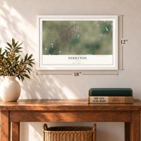 Perryton, Texas map, 12 x 18 inch print in a white frame in an entryway