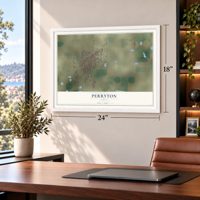 Perryton, Texas map, 18 x 24 inch print in a white frame in a home office