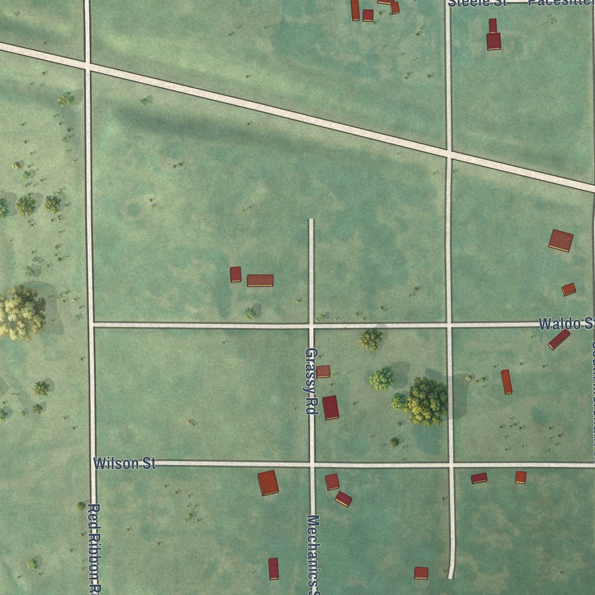Second close-up of the map of Peru, Kansas print showing more streets and buildings