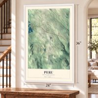Peru, Massachusetts map, 24 x 36 inch print in a white frame by a staircase