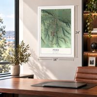 Peru, Nebraska map, 18 x 24 inch print in a white frame in a home office