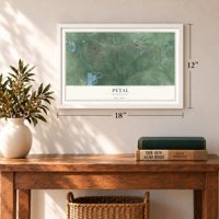 Petal, Mississippi map, 12 x 18 inch print in a white frame in an entryway