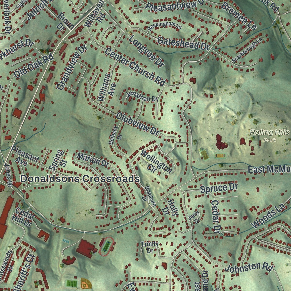 Second close-up of the map of Peters, Washington County, Pennsylvania print showing more streets and buildings