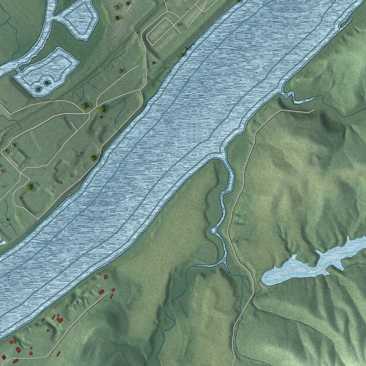 Second close-up of the map of Petersburg, Kentucky print showing more streets and buildings
