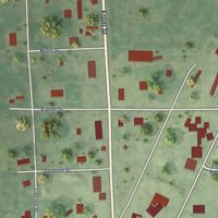 Second close-up of the map of Petersburg, Nebraska print showing more streets and buildings