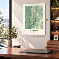 Petersham, Massachusetts map, 18 x 24 inch print in a white frame in a home office