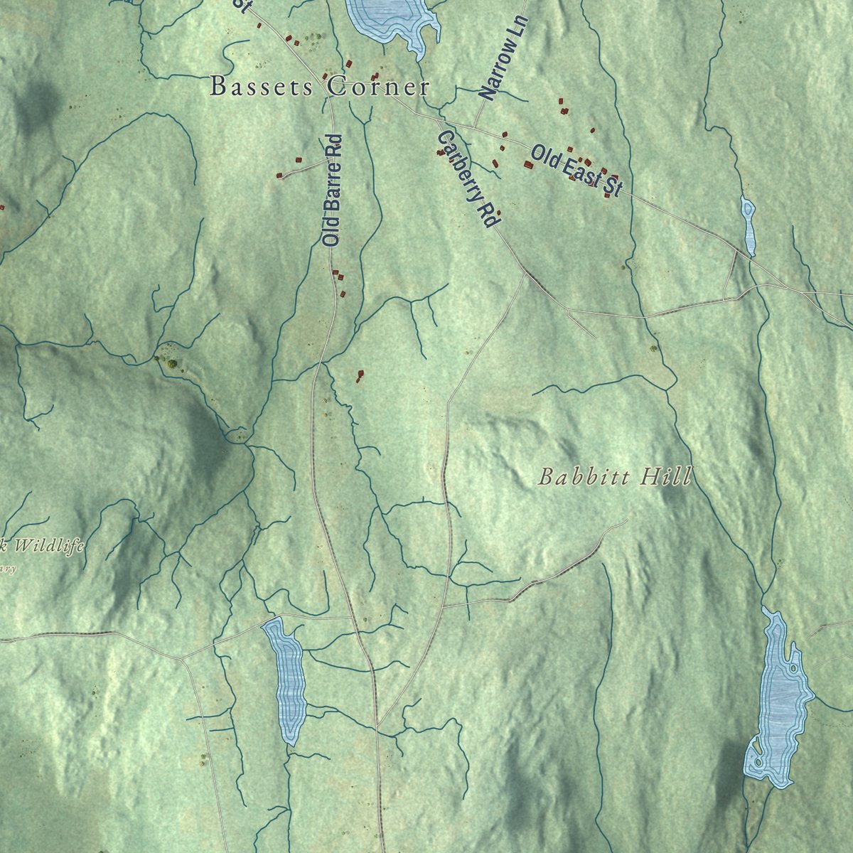 Second close-up of the map of Petersham, Massachusetts print showing more streets and buildings