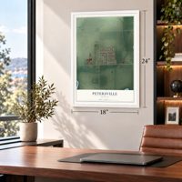 Petersville, Indiana map, 18 x 24 inch print in a white frame in a home office