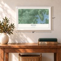 Pettit, Oklahoma map, 12 x 18 inch print in a white frame in an entryway