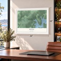 Pettit, Oklahoma map, 18 x 24 inch print in a white frame in a home office