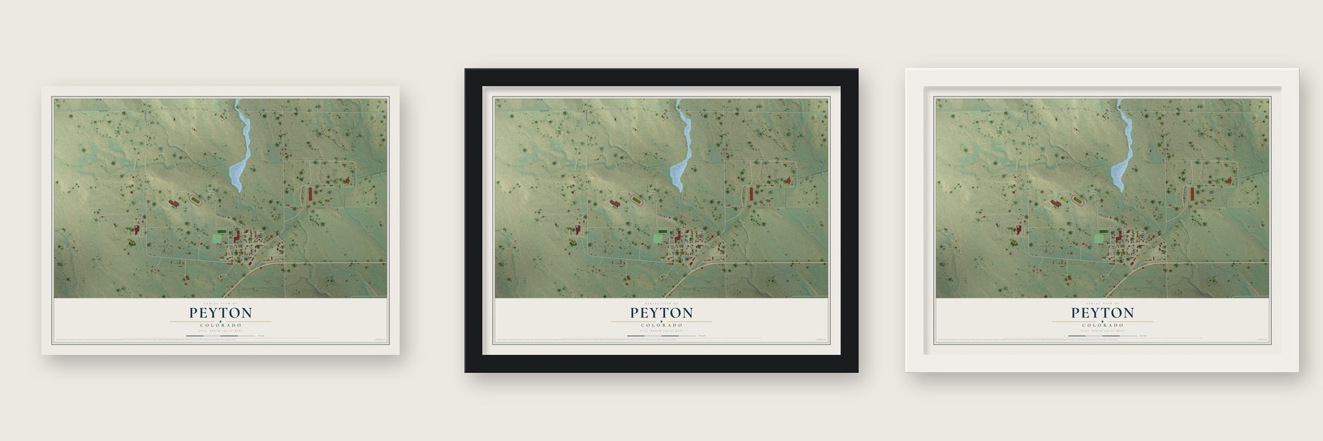Peyton, Colorado map unframed, in a black wood frame and in a white wood frame