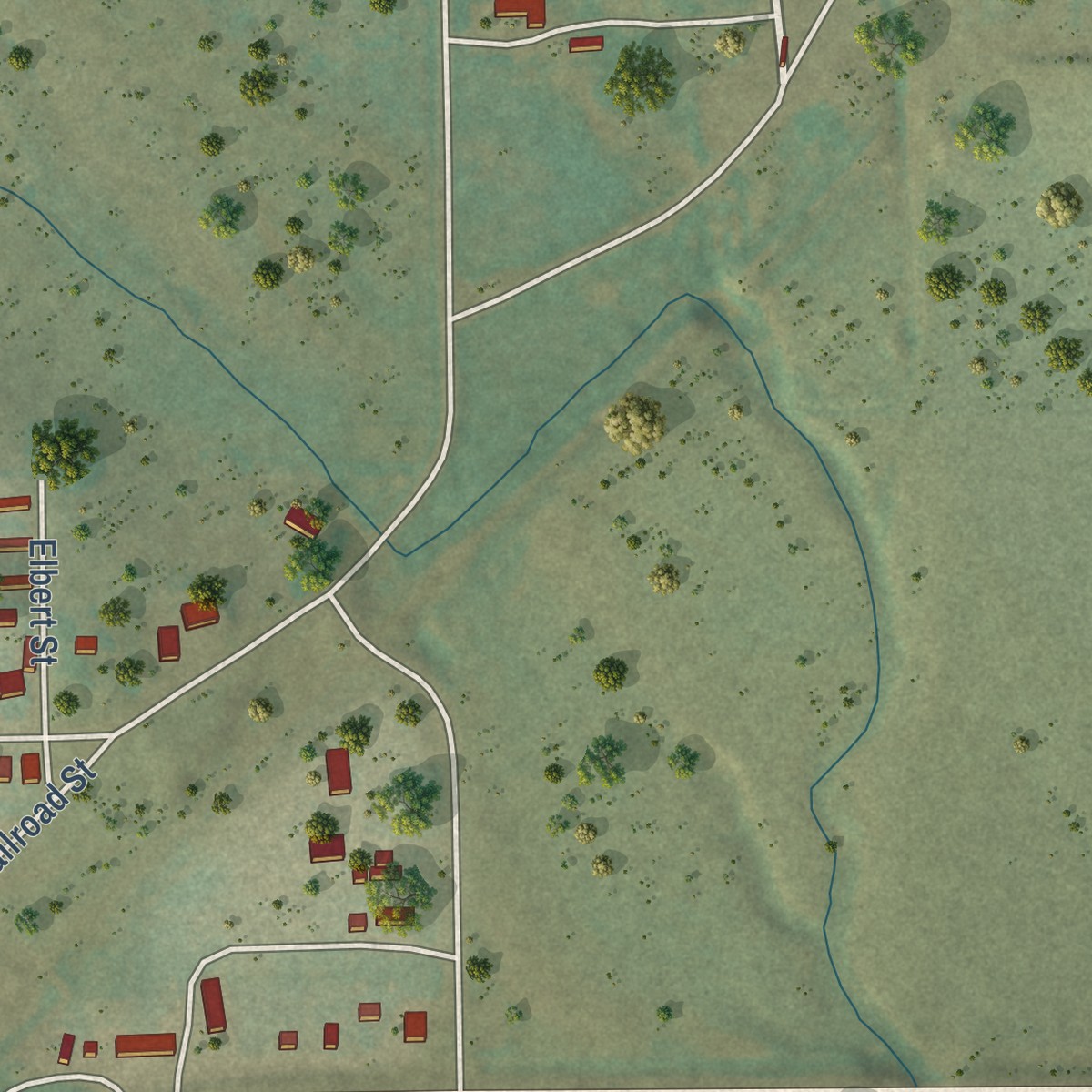 Second close-up of the map of Peyton, Colorado print showing more streets and buildings
