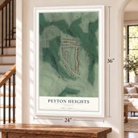 Peyton Heights, Georgia map, 24 x 36 inch print in a white frame by a staircase